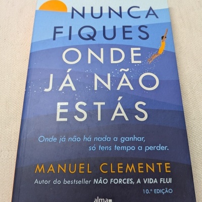 Capa do livro azul com texto e ilustração de pessoa a mergulhar