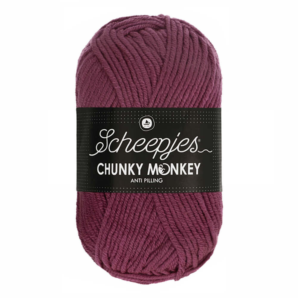 Novelo de fio grosso bordeaux com etiqueta preta Scheepjes Chunky Monkey