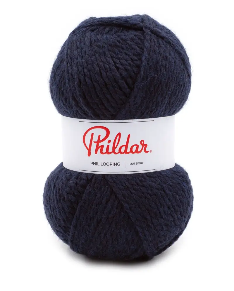 Novelo de lã azul escuro Phildar PHIL LOOPING com etiqueta branca