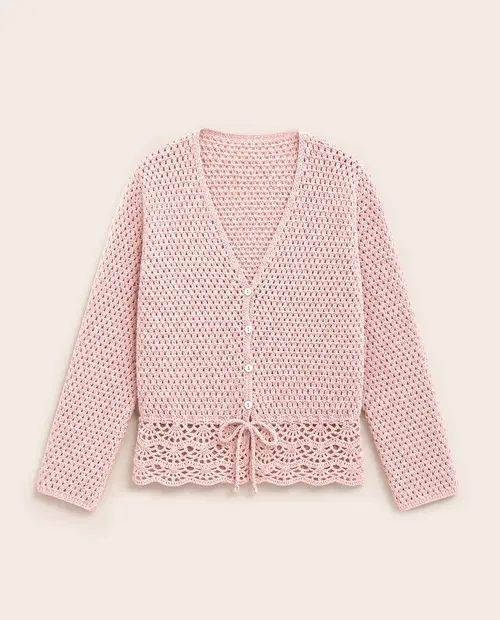 Camisola de malha cor-de-rosa com botões e cordão ajustável