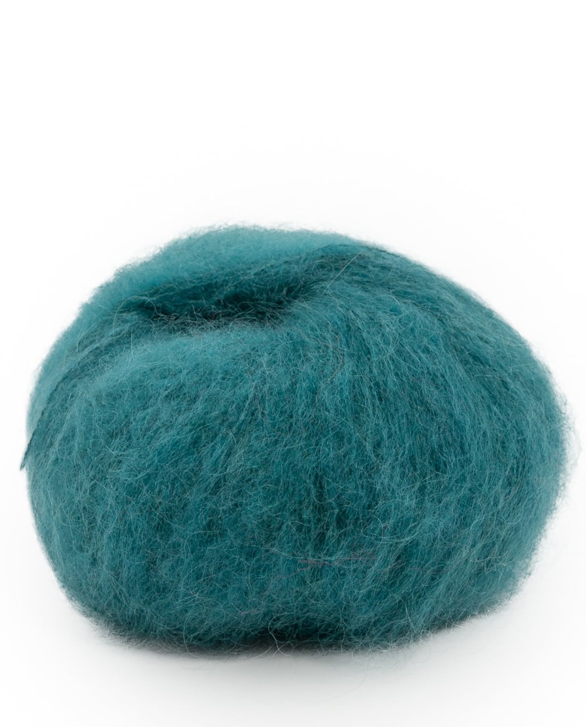 Novelo de lã mohair verde-azulado com textura felpuda