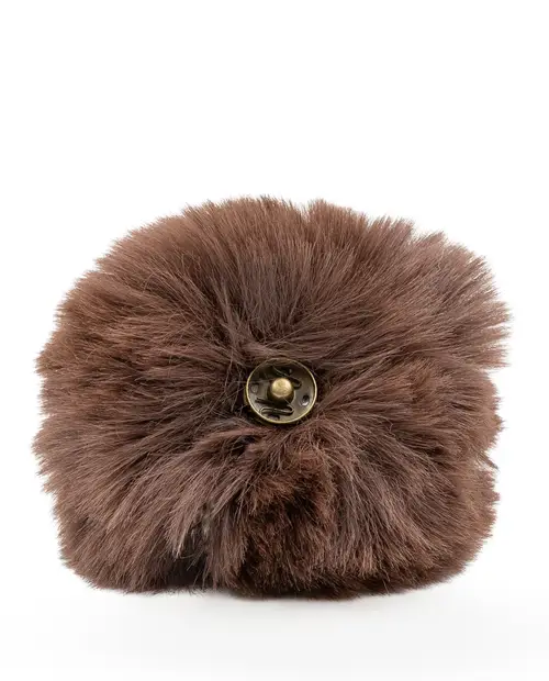 Bolsa de mão felpuda castanha com fecho metálico bronze