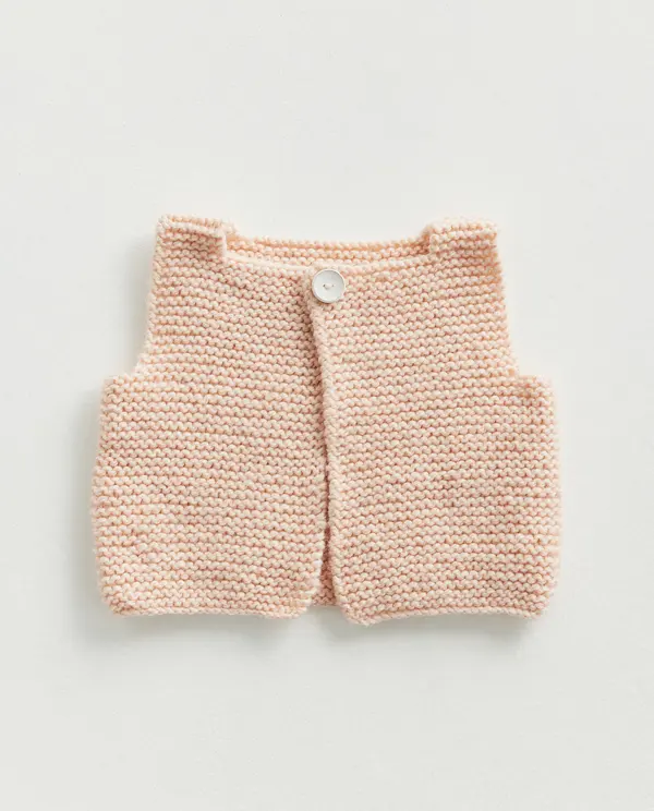Colete de malha rosa clara para bebé com botão branco