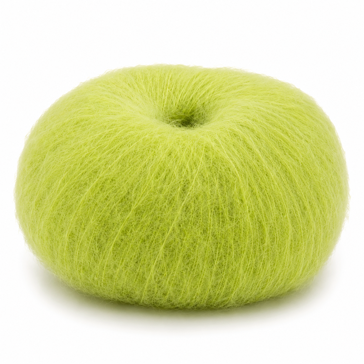 Novelo de lã mohair amarelo-limão felpudo