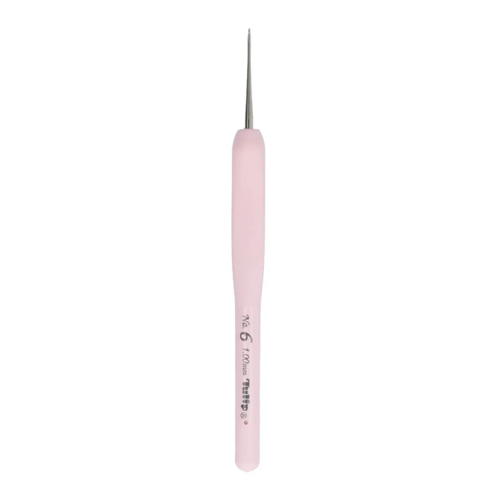 Gancho de croché com pega rosa e inscrição No. 6 1.00 mm Tulip®