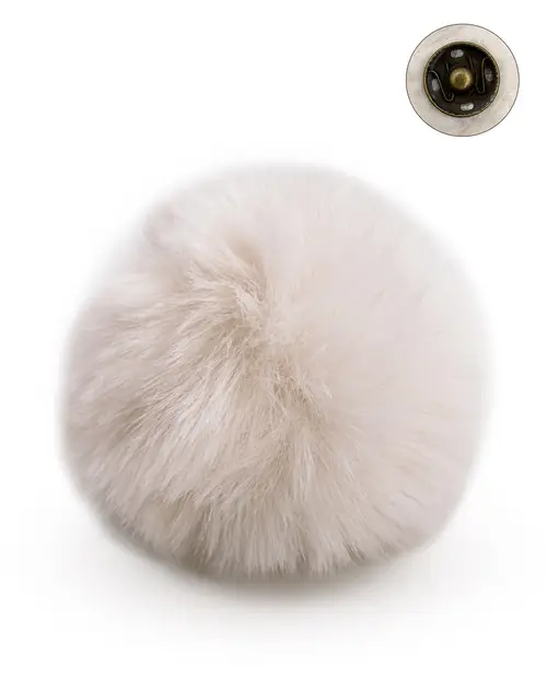 Pompon redondo creme de pelo macio com fecho metálico