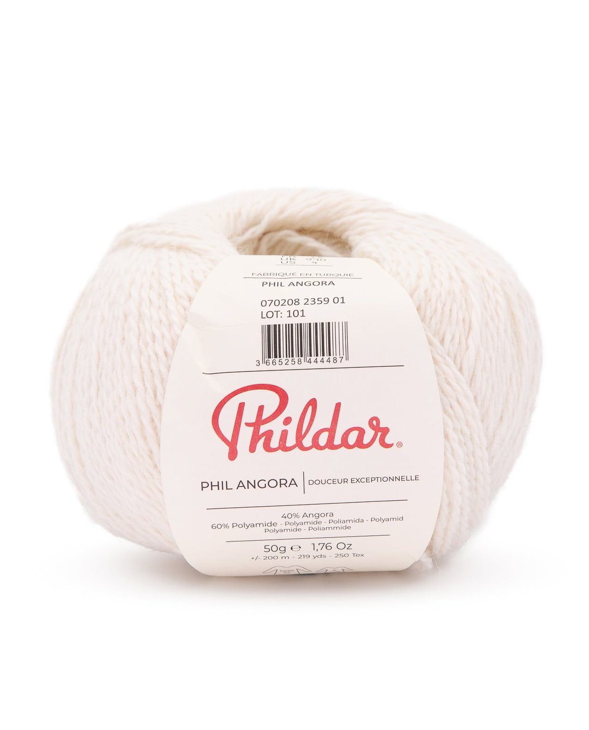 Novelo de lã PHILDAR PHIL ANGORA creme com etiqueta branca
