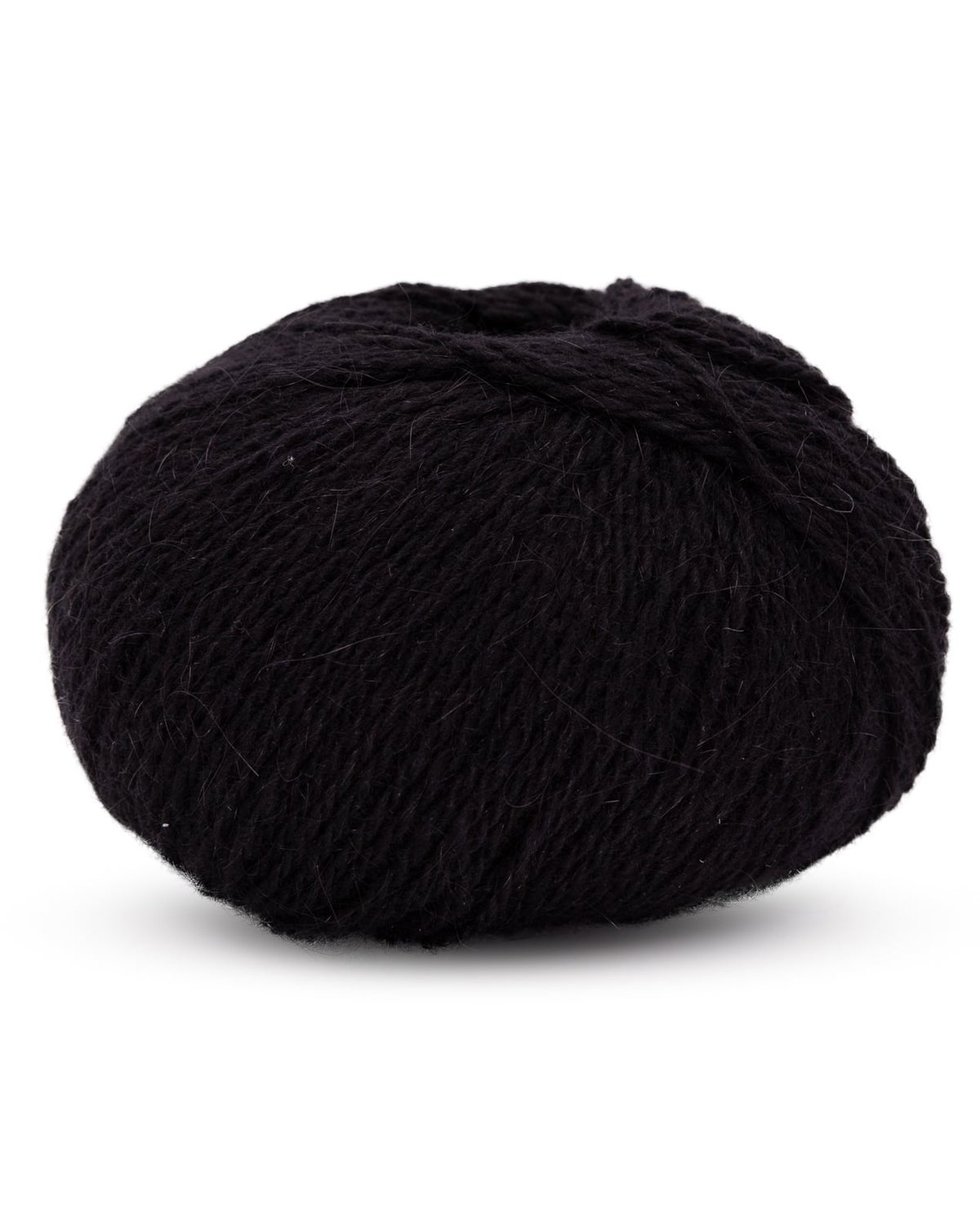 Bola de fio de lã preta em fundo branco