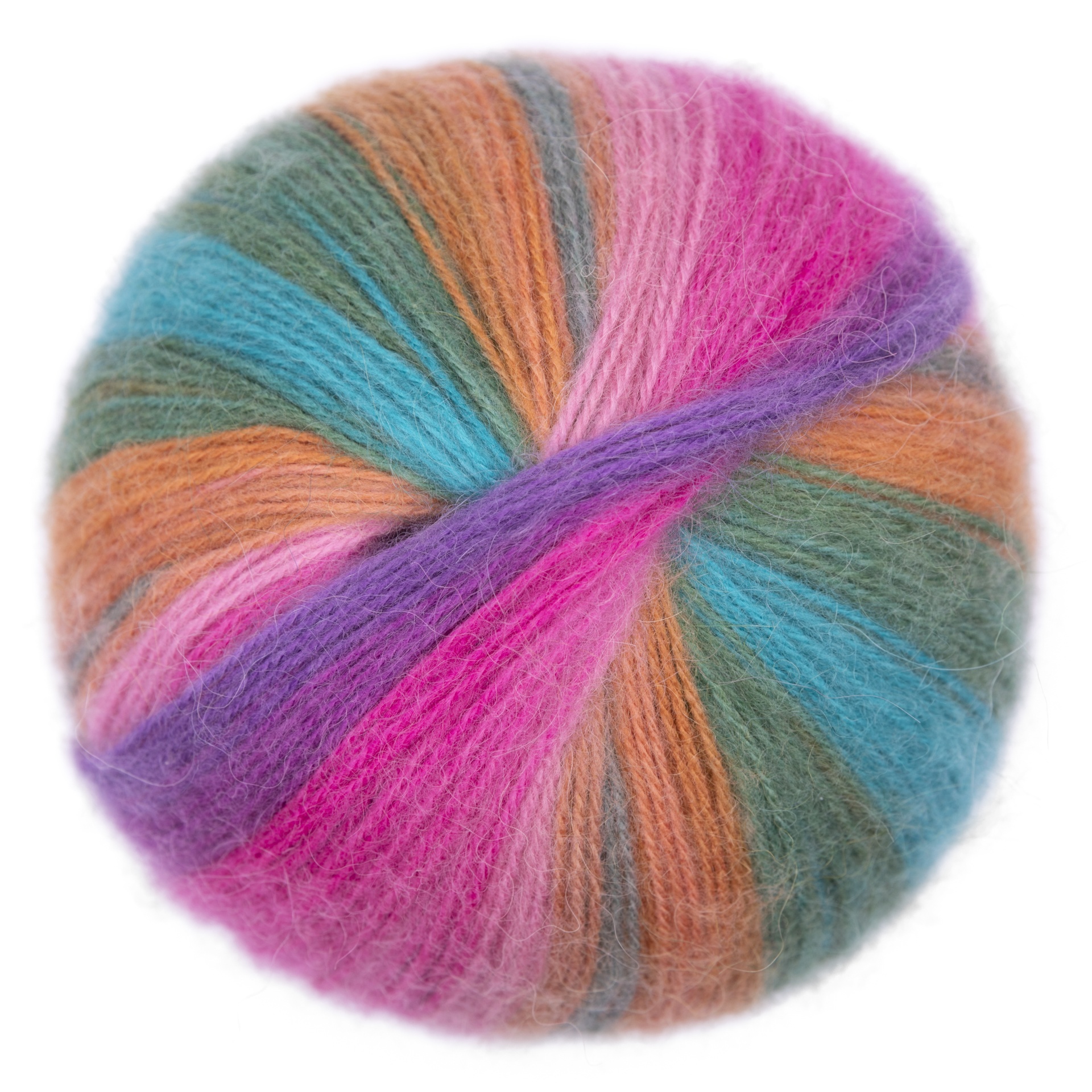 Bola de fio de lã multicolorida com textura felpuda