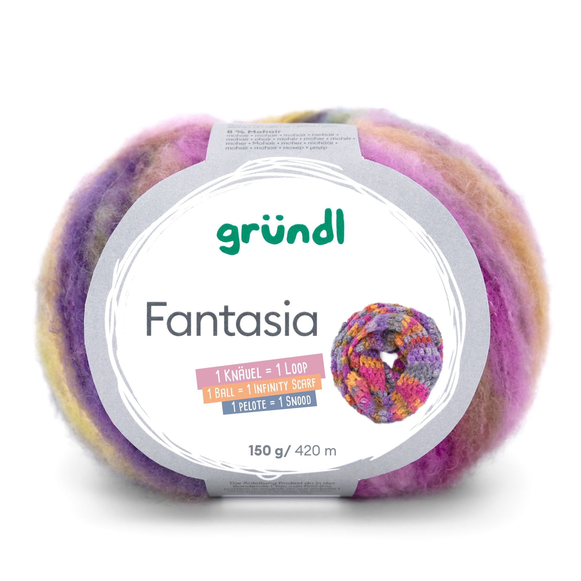 Novelo de lã Gründl Fantasia multicolorido com rótulo branco