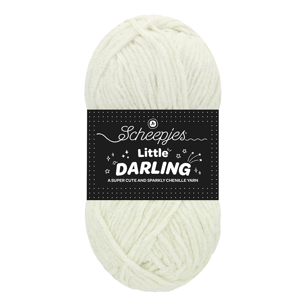 Novelo de fio chenille branco Scheepjes Little Darling com brilho