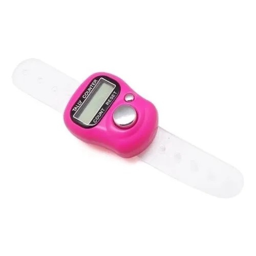 Contador manual digital rosa com pulseira transparente e mostrador small com texto
