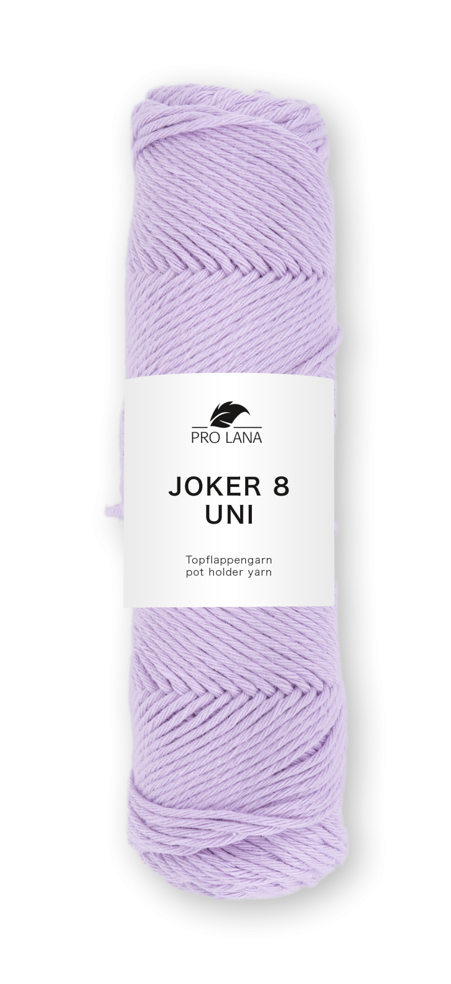 Novelo de fio lilás com rótulo branco