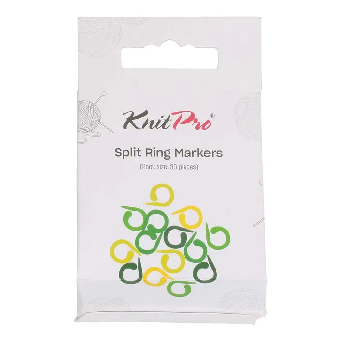 Embalagem de marcadores em argola KnitPro com 30 peças em verde e amarelo