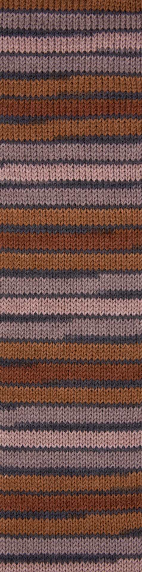 Tecido de malha com riscas horizontais em castanho, bege, cinza e lilás