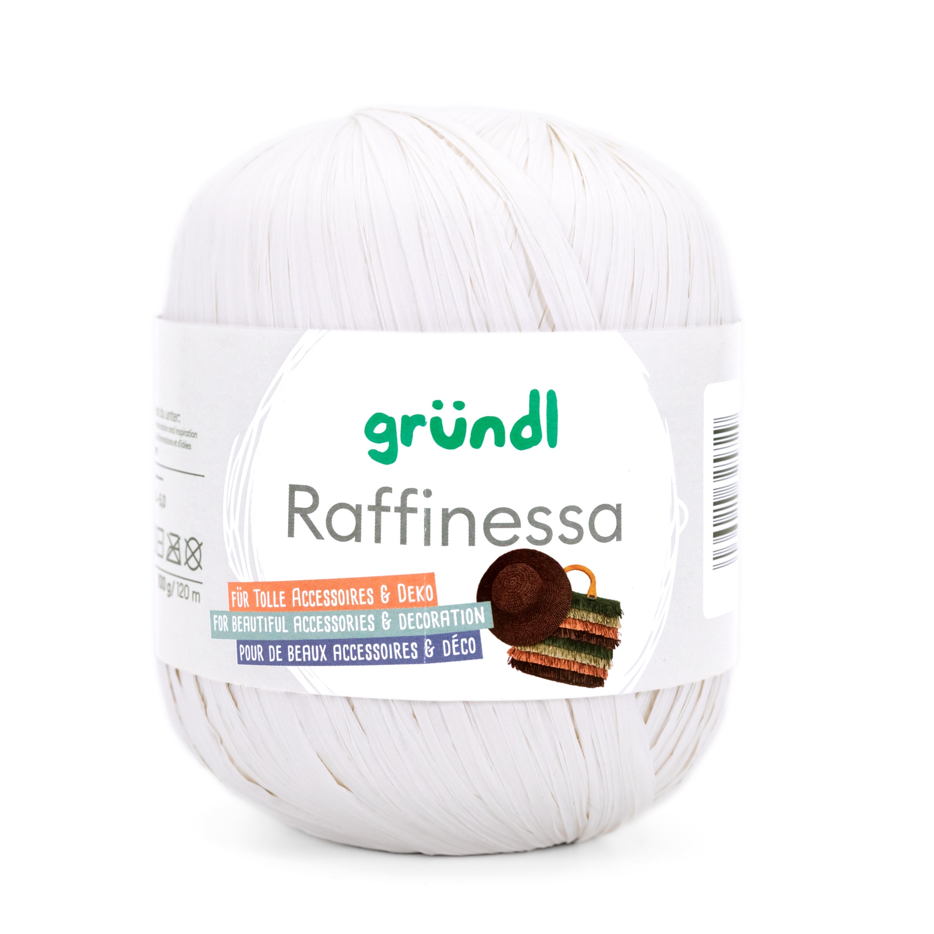 Rolo de fio branco para acessórios e decoração com etiqueta da marca gründl