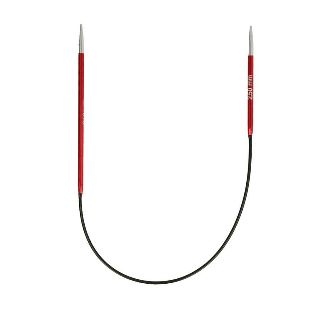 Agulhas de tricô circulares vermelhas com cabo preto