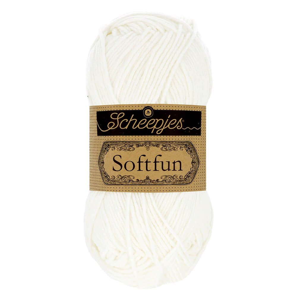 Novelo de lã branco Scheepjes Soft fun com rótulo castanho