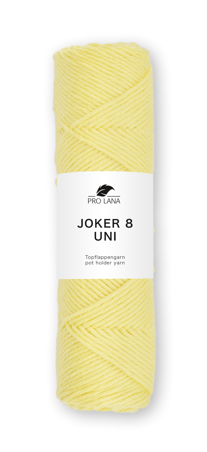 Novelo de fio amarelo claro com etiqueta branca PRO LANA