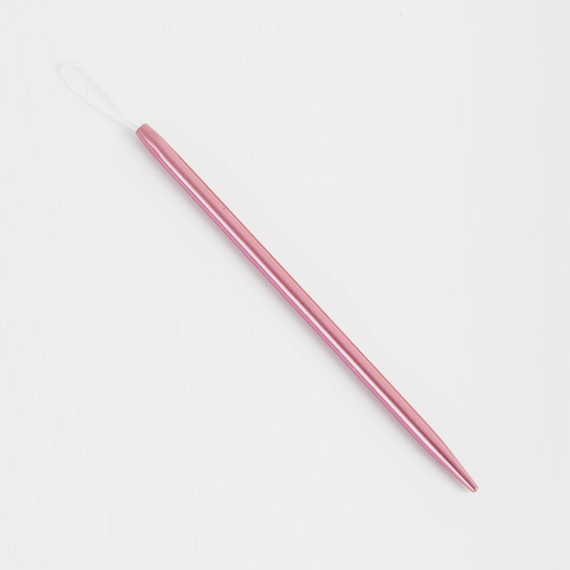 Pinça metálica rosa com ponta fina e laço transparente