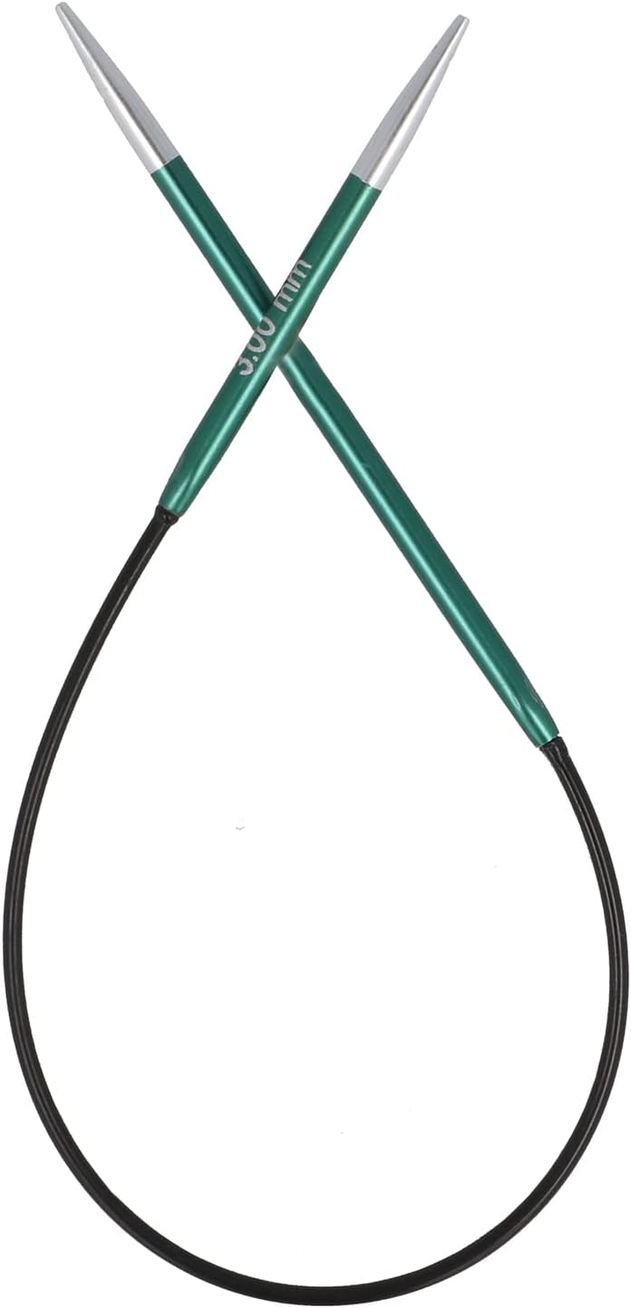 Agulhas de tricô circulares metálicas verdes com cabo preto