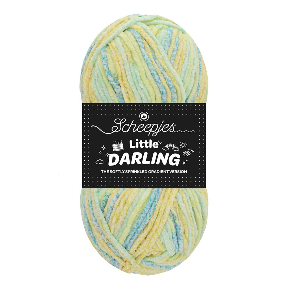 Novelo de lã multicolorido Scheepjes Little Darling com etiqueta preta