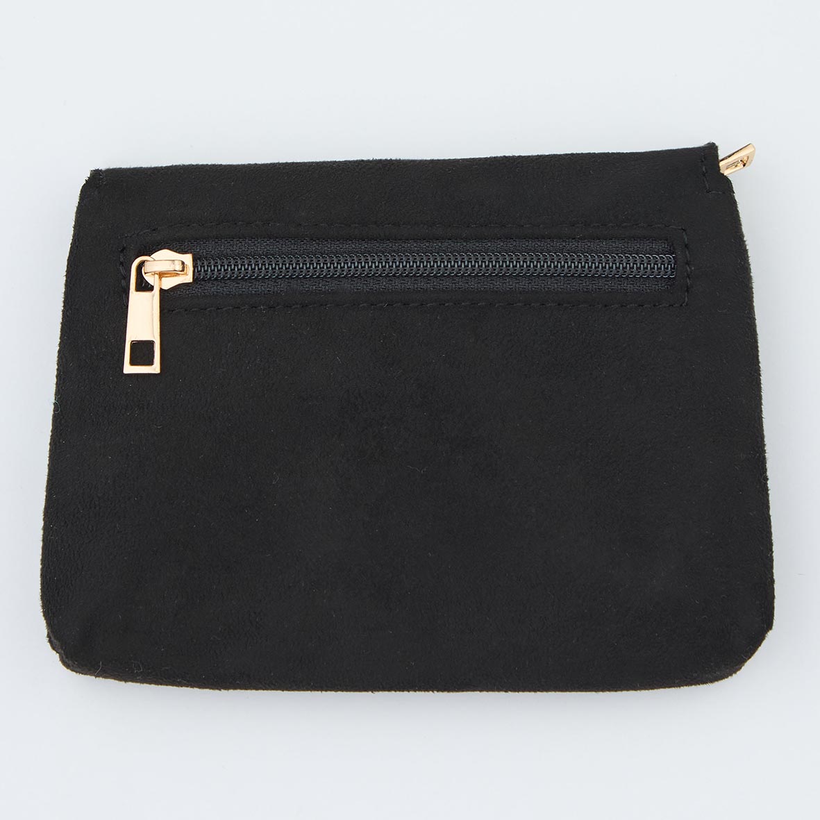Carteira preta com fecho de correr dourado