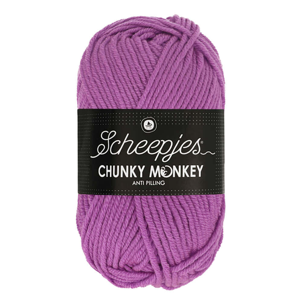 Novelo de lã rosa Scheepjes Chunky Monkey com etiqueta preta