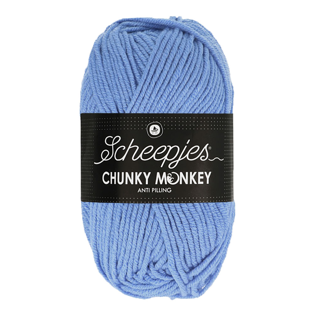 Novelo de lã azul Scheepjes Chunky Monkey com etiqueta preta