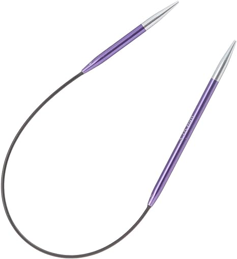 Agulhas de tricô circulares metálicas púrpuras com cabo flexível preto