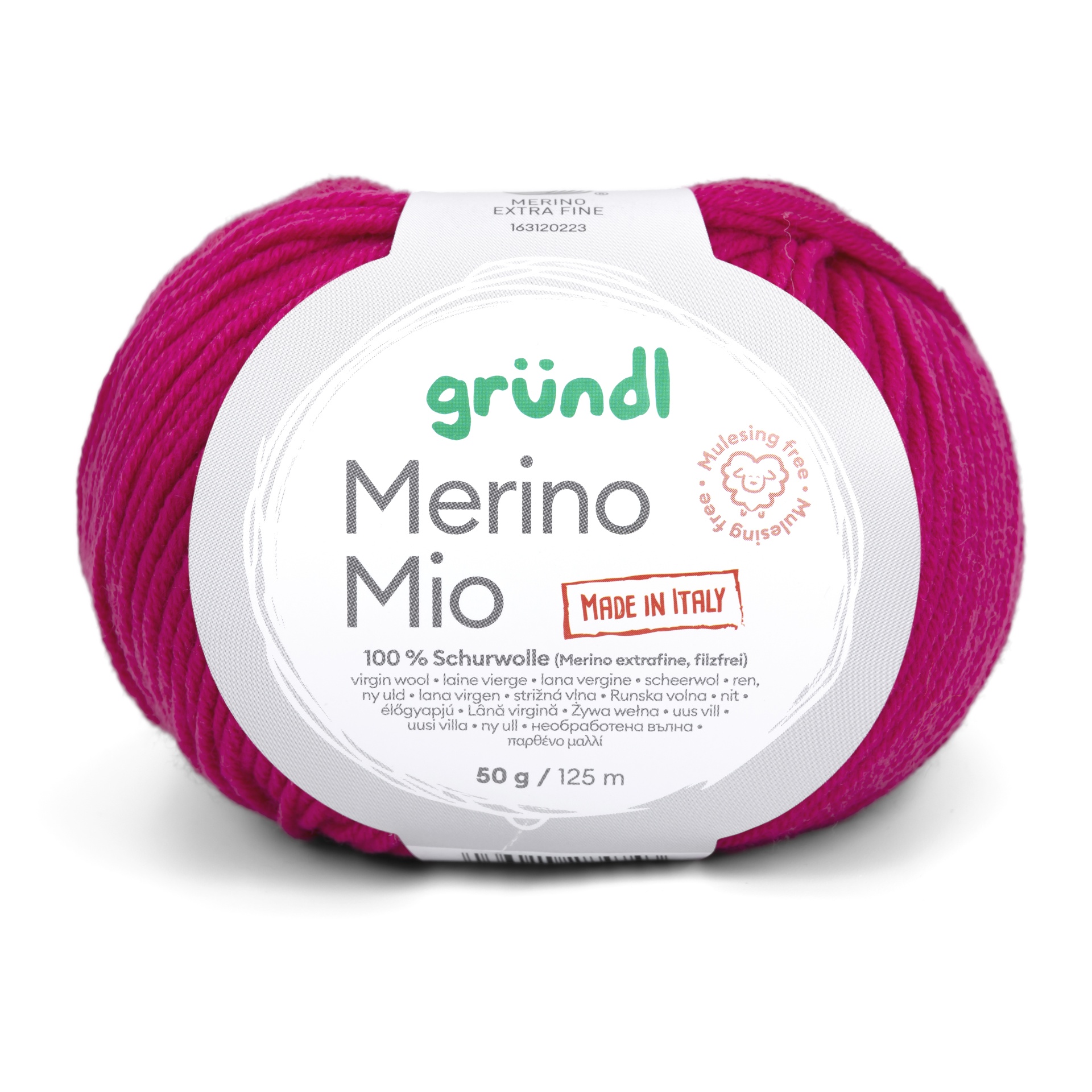 Novelo de lã Merino Mio rosa forte, embalagem branca marked gründl, 50 g / 125 m.