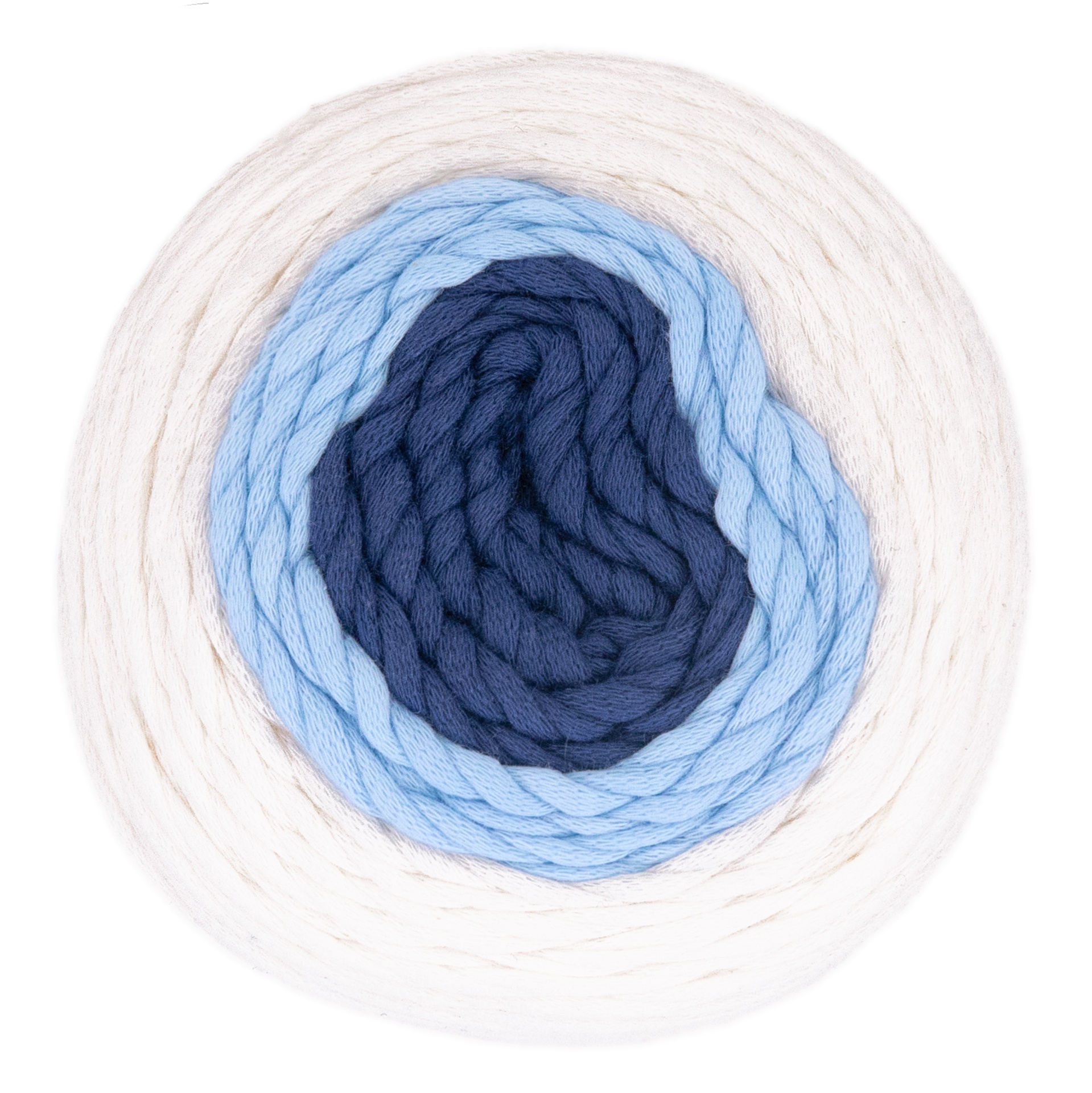 Skeins de lã azuis e branco organizados em círculo