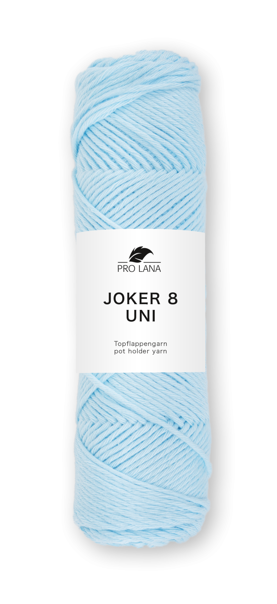 Novelo de fio azul claro com rótulo branco