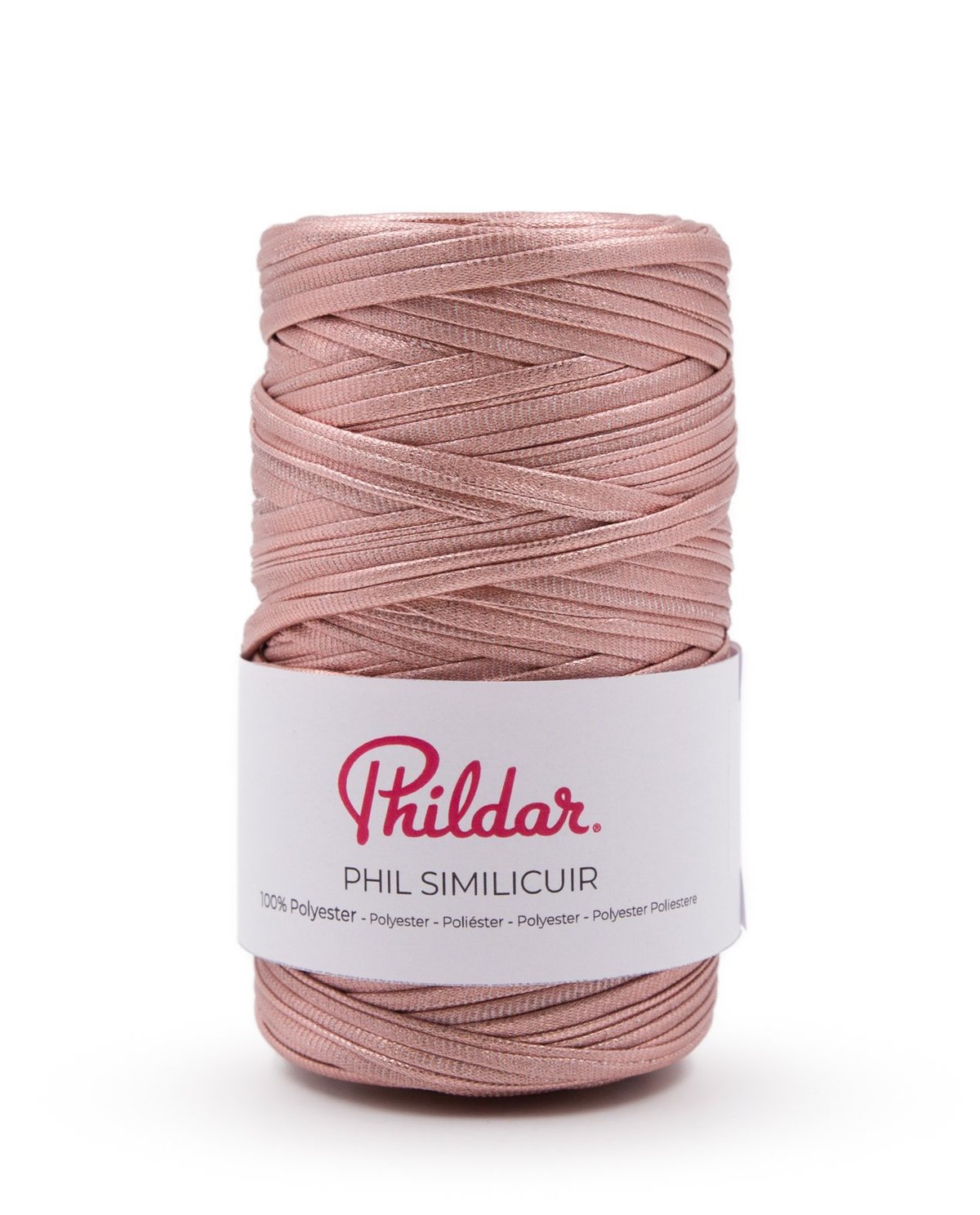 Rolo de fio rosa claro com etiqueta Phildar PHIL SIMILICUIR 100% Polyester