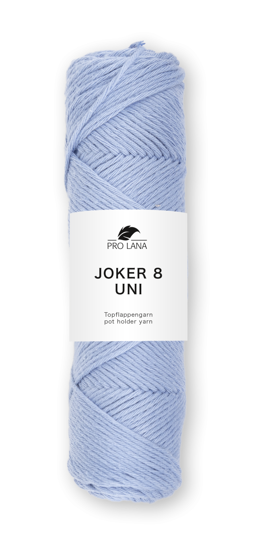 Rolo de fio azul claro com etiqueta branca PRO LANA JOKER 8 UNI.