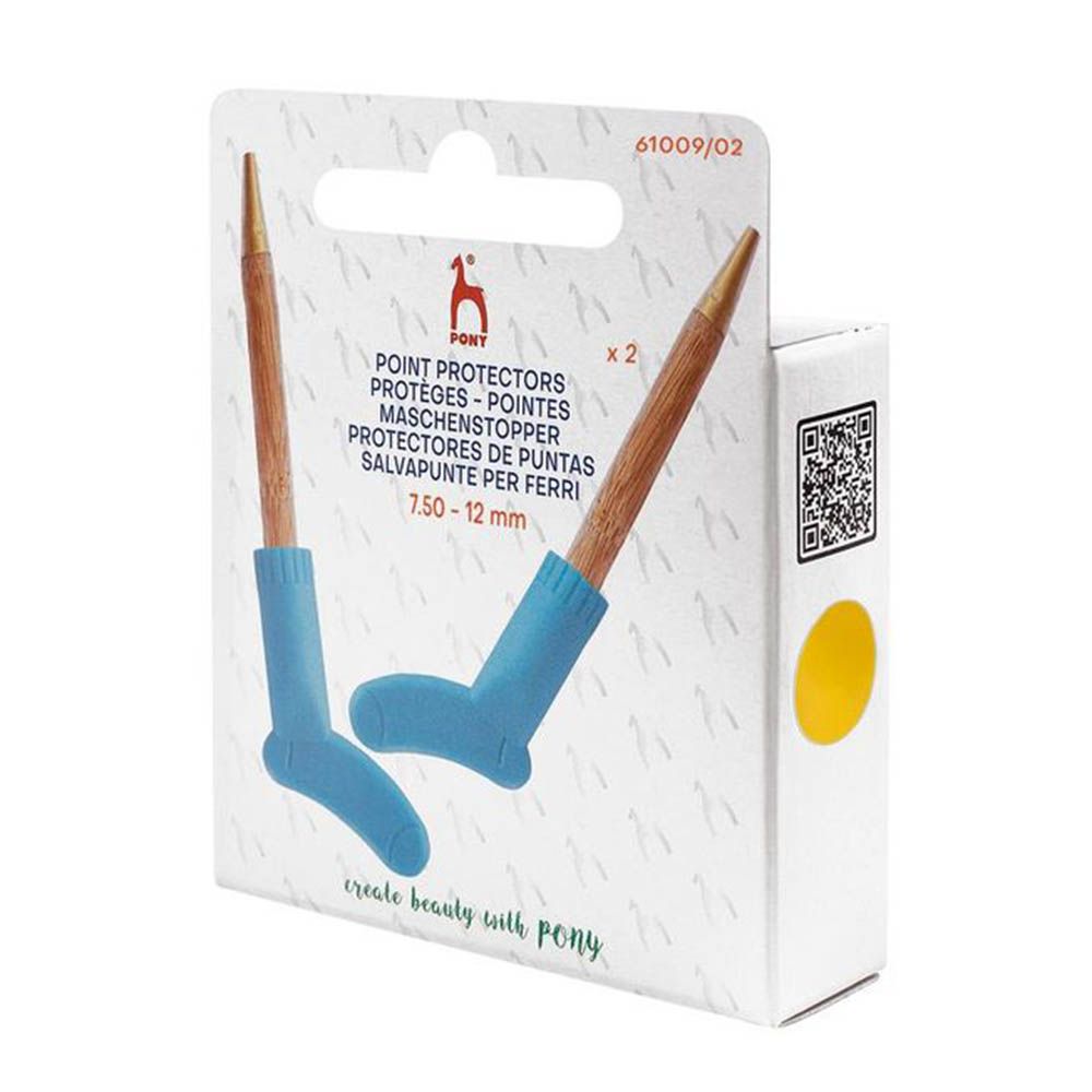 Pacote com duas proteções azuis para pontas de agulhas de tricô