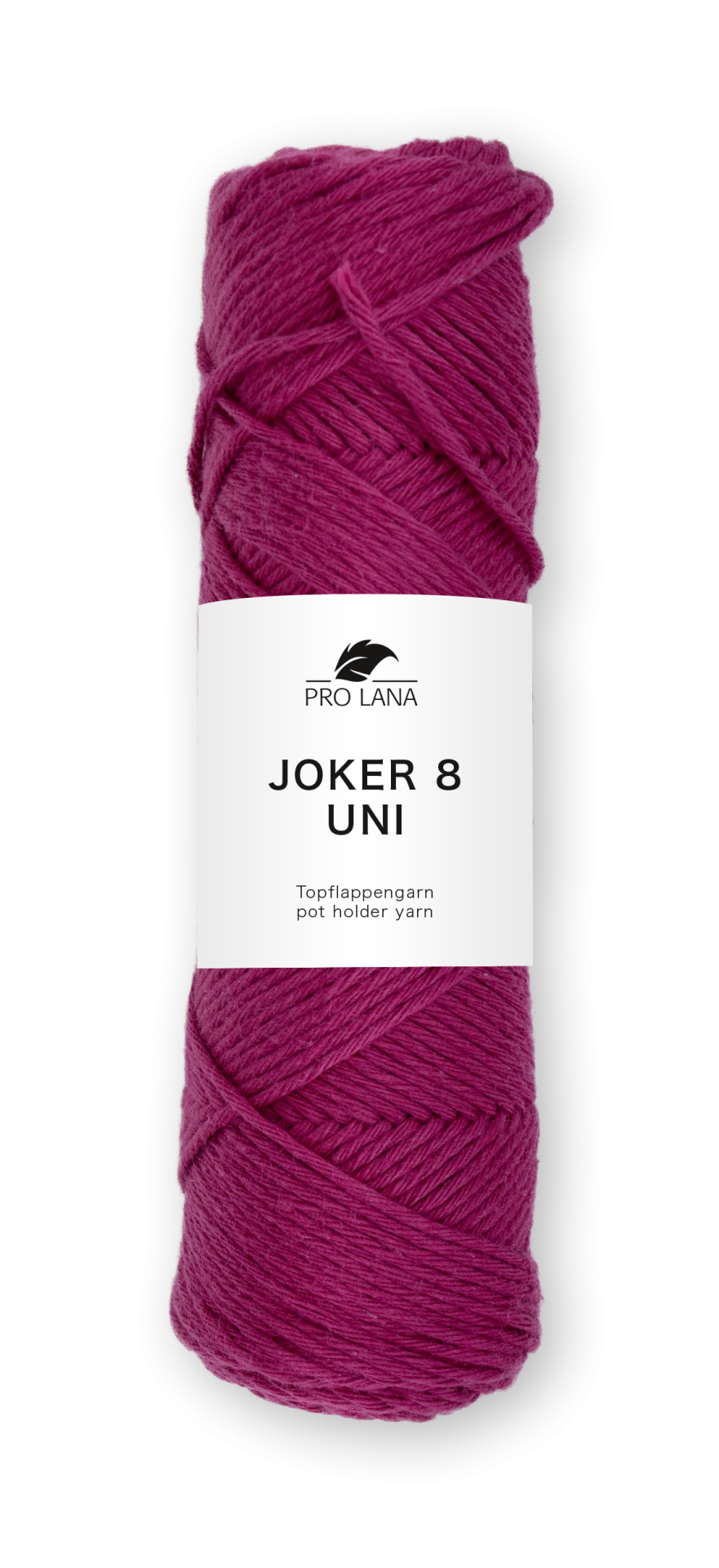 Novelo de fio de lã cor-de-rosa com etiqueta branca PRO LANA JOKER 8 UNI
