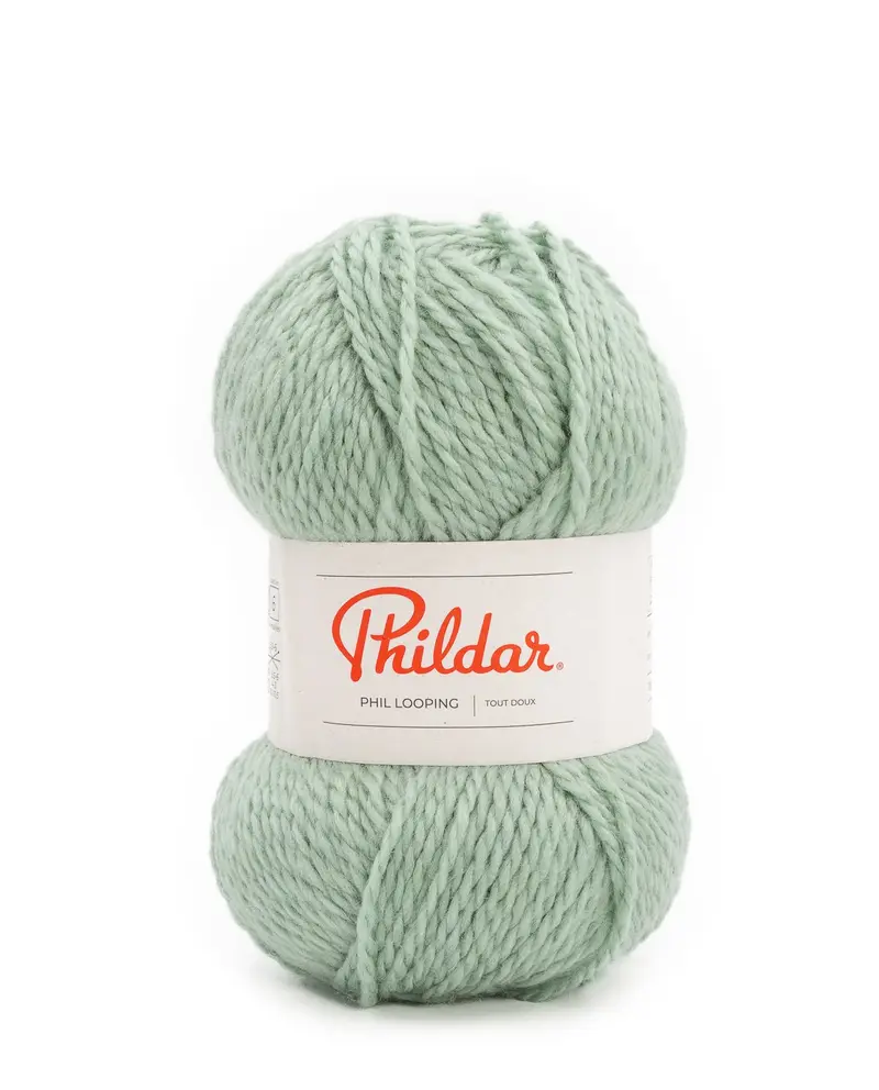 Novelo de lã verde menta com etiqueta Phildar