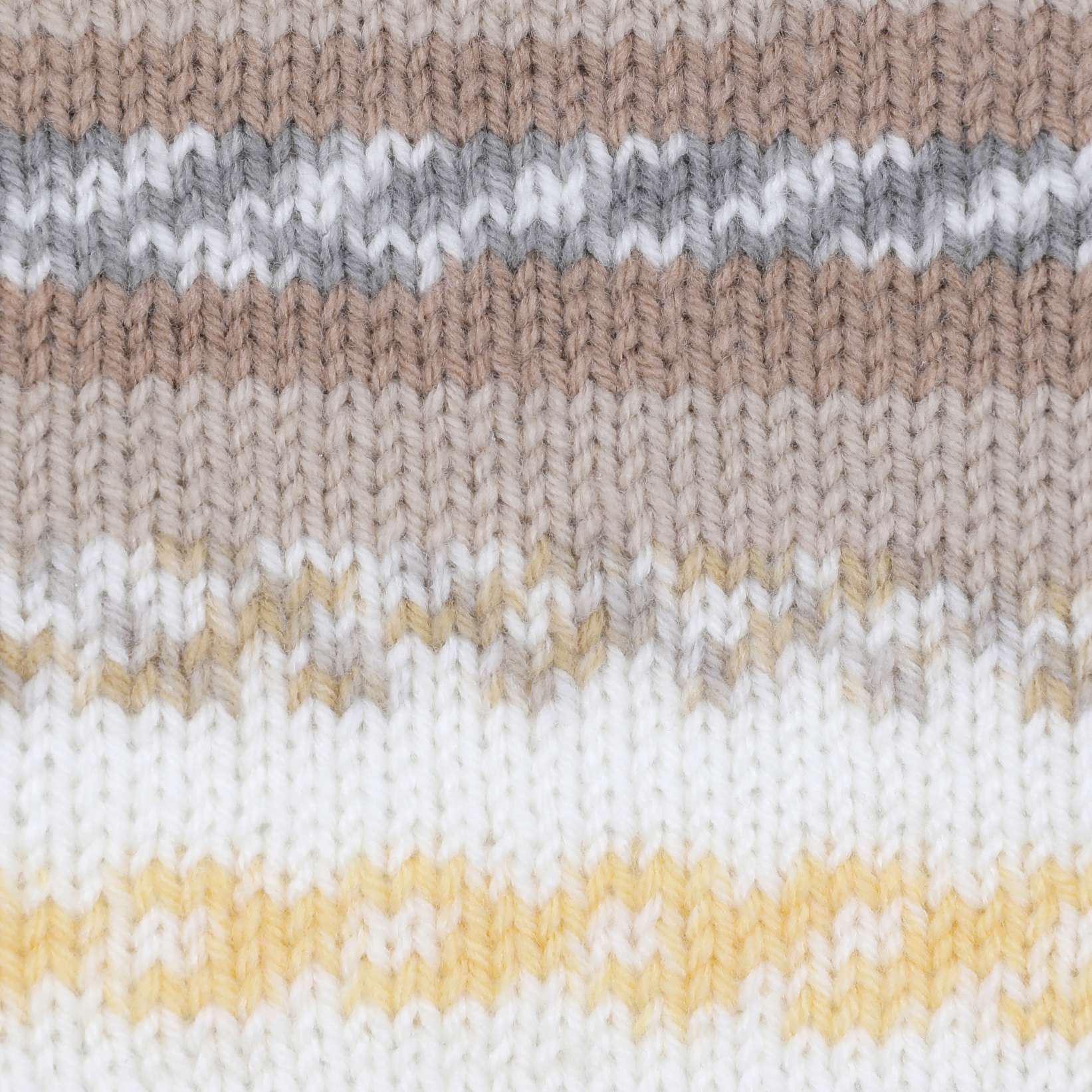 Pano tecido de malha listrado em creme, branco, amarelo, cinza e castanho