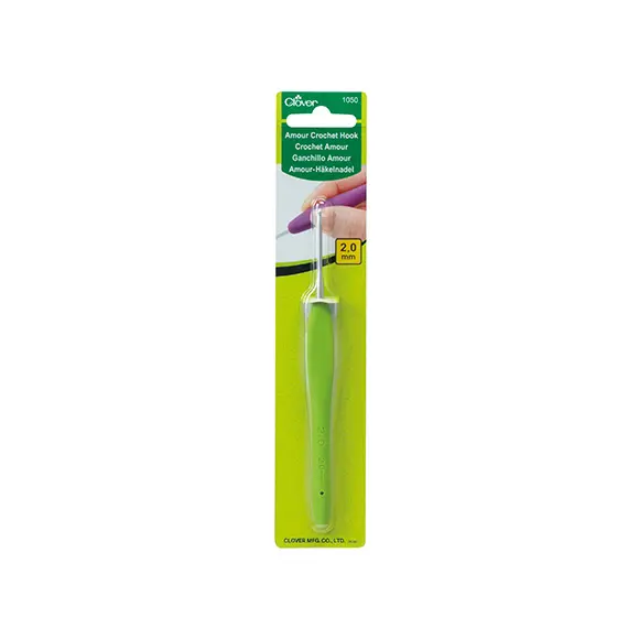 Gancho de crochet Clover Amour 2,0 mm em embalagem verde e amarela