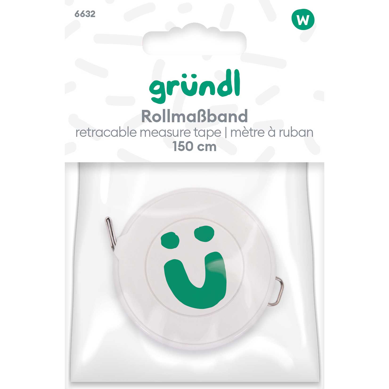 fita métrica retrátil branca e verde em embalagem