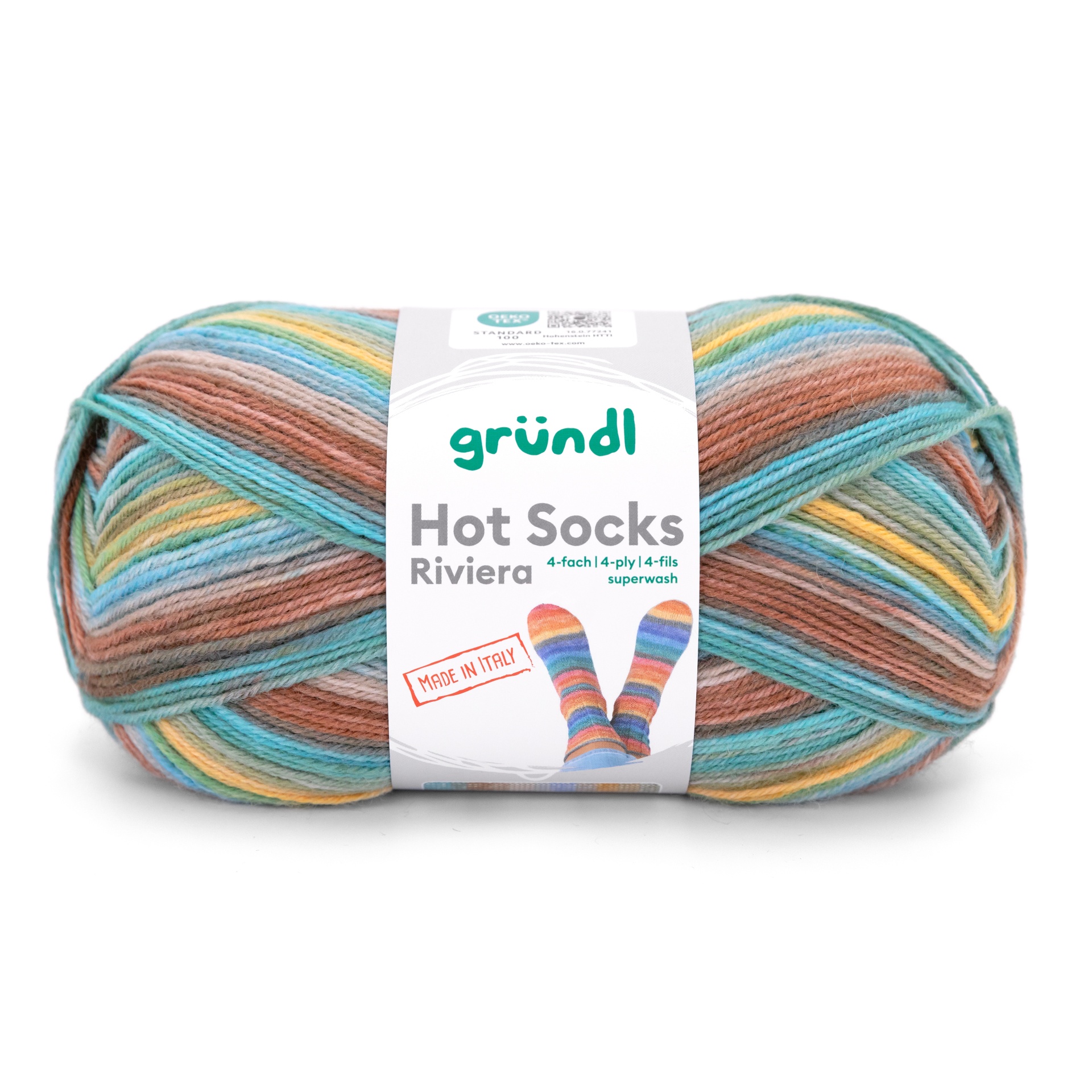 Novel de lã multicolor para meias com etiqueta branca da marca gründl Hot Socks Riviera