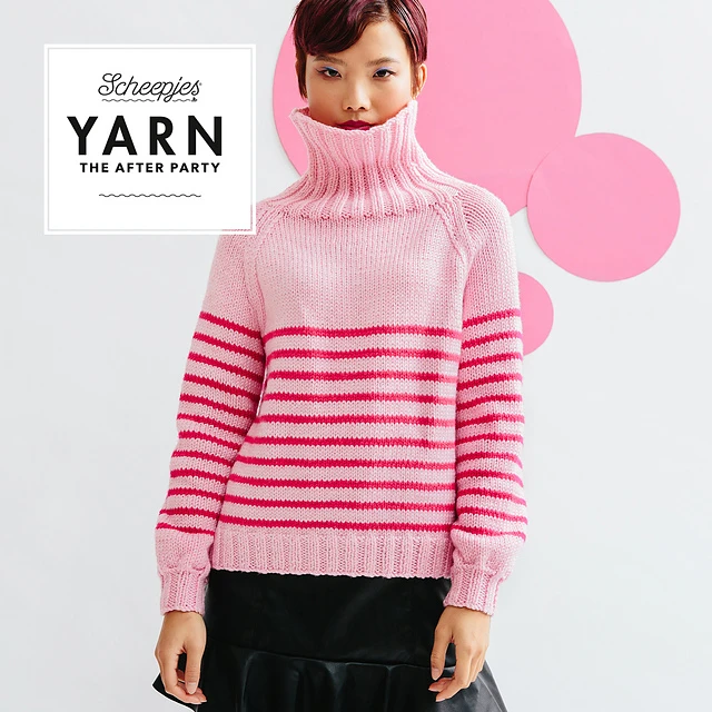 Camisola de malha rosa com riscas cor-de-rosa fortes e gola alta