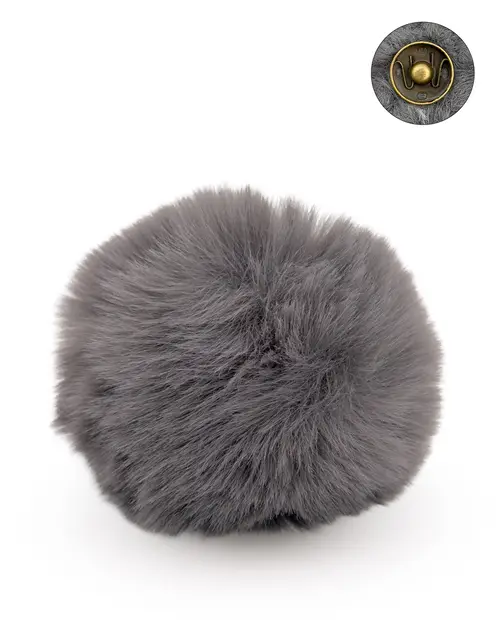 pom pom cinzento escuro de pêlo macio com fecho metálico dourado