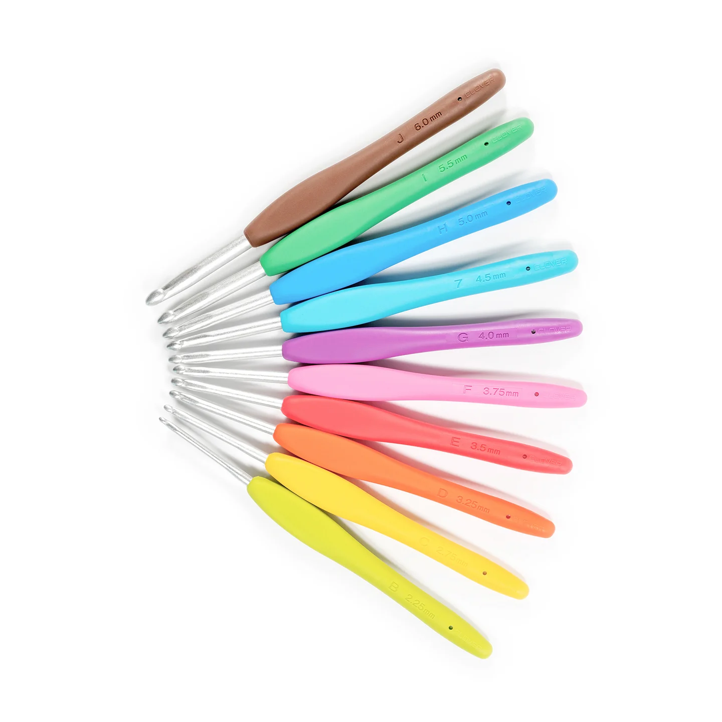 Conjunto colorido de agulhas de crochet com cabos de plástico