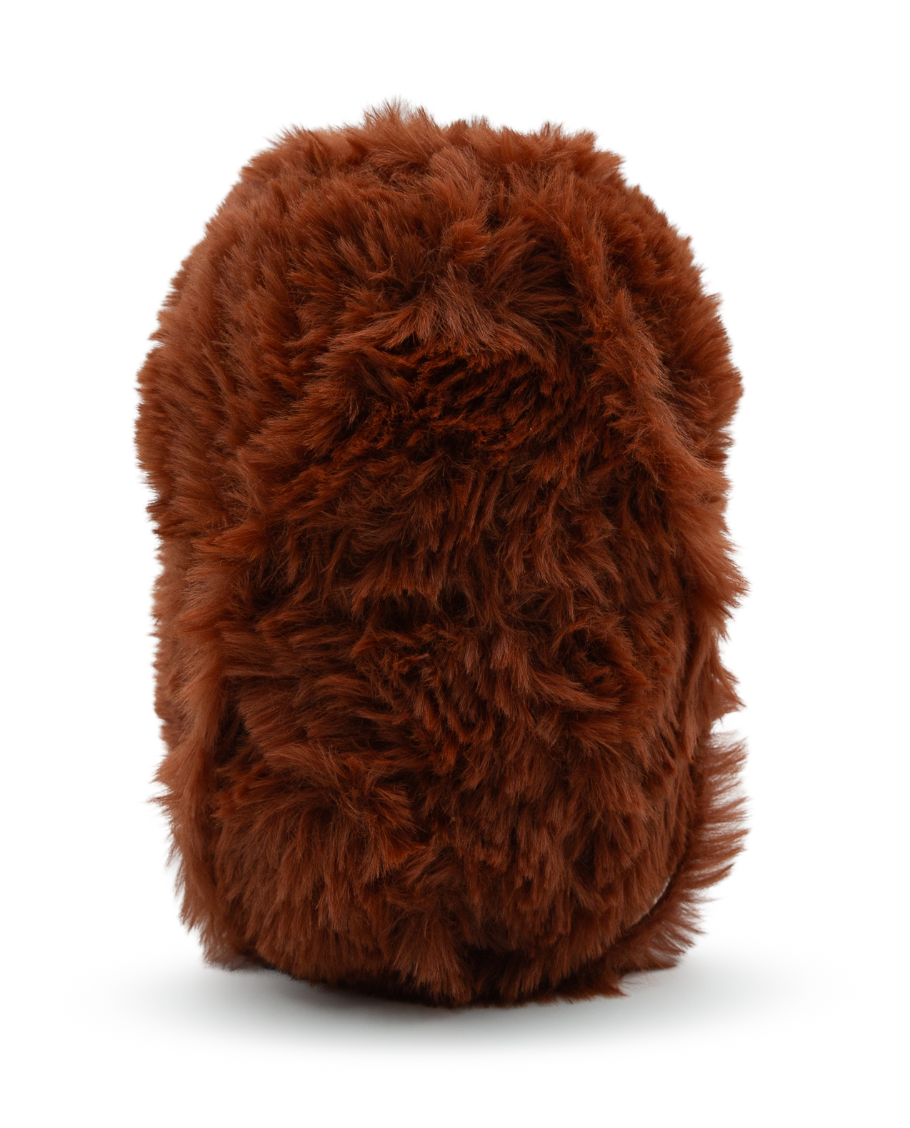 Mochila felpuda castanho avermelhado arredondada