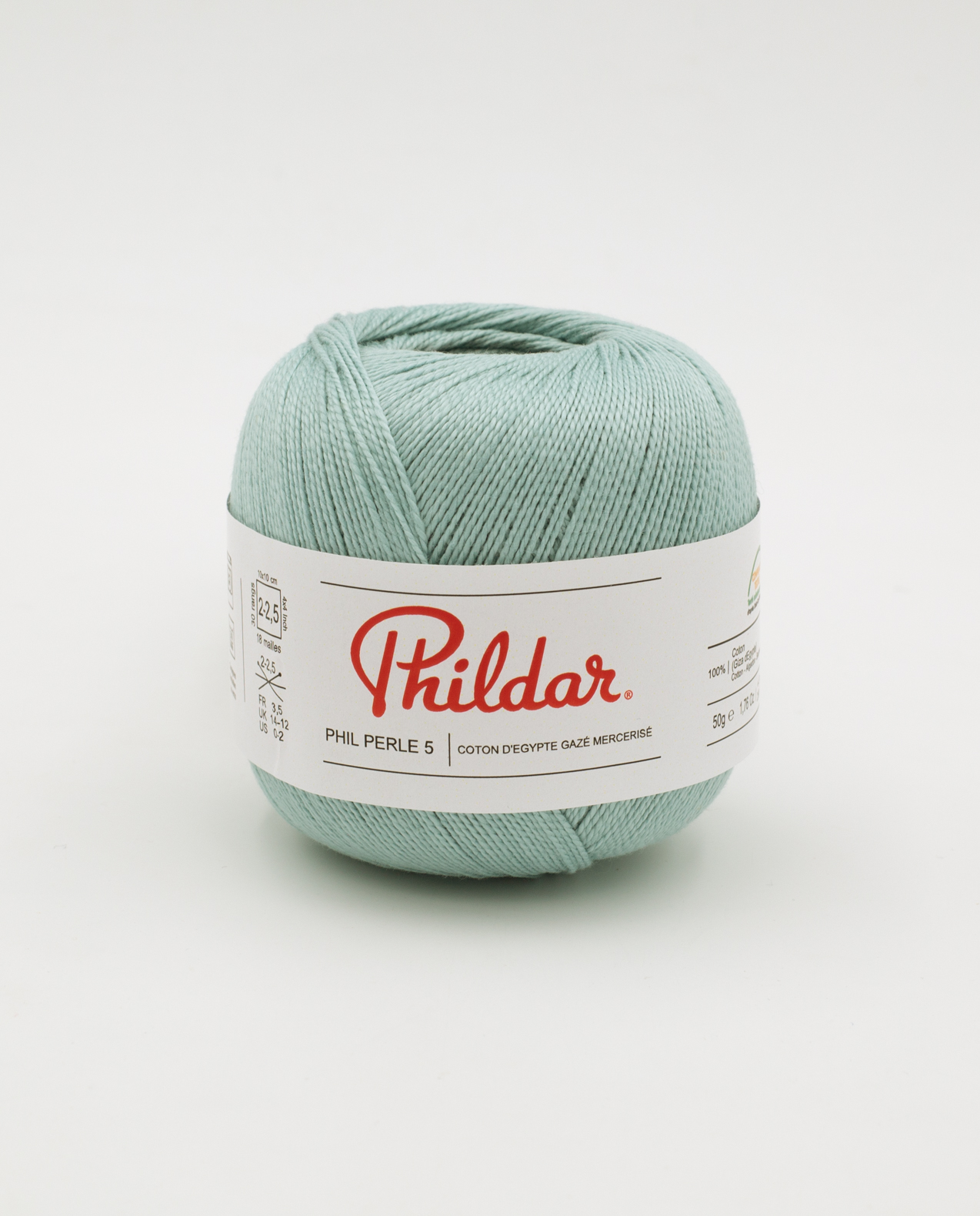 Fio de algodão verde-água com etiqueta Phildar