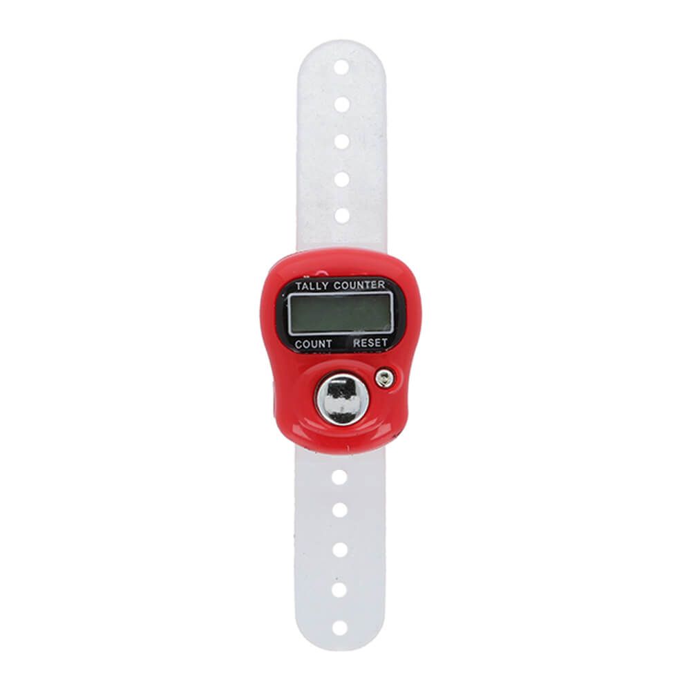 Contador manual TALLY COUNTER vermelho com pulseira branca e visor digital