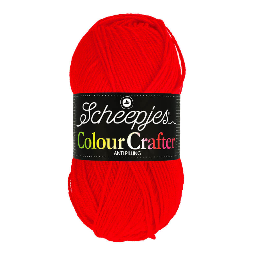 novelo de lã vermelho Scheepjes Colour Crafter com etiqueta preta