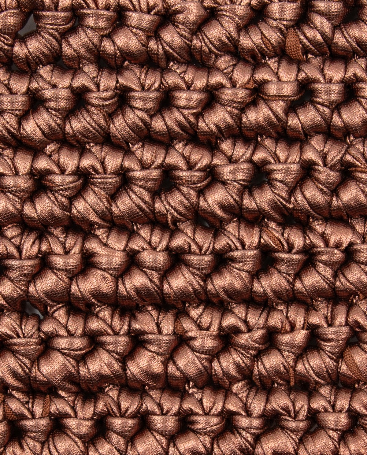 Tecido castanho metálico tecido grosso com textura crochê